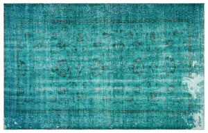 Turquoise  Over Dyed Vintage Rug 5'11'' x 9'2'' ft 180 x 279 cm