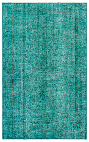 Turquoise  Over Dyed Vintage Rug 5'5'' x 8'8'' ft 165 x 264 cm