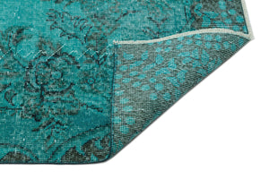 Turquoise Over Dyed Vintage Rug 4'11'' x 9'11'' ft 150 x 302 cm