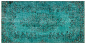 Turquoise Over Dyed Vintage Rug 4'11'' x 9'11'' ft 150 x 302 cm
