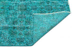 Turquoise  Over Dyed Vintage Rug 4'10'' x 7'9'' ft 147 x 235 cm