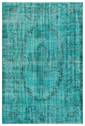 Turquoise Over Dyed Vintage Rug 5'12'' x 8'9'' ft 182 x 267 cm