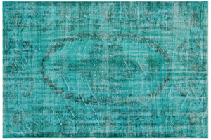 Traditional Design Turquoise Over Dyed Vintage Rug 5'12'' x 8'9'' ft 182 x 267 cm