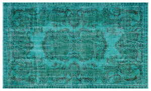 Turquoise Over Dyed Vintage Rug 5'2'' x 8'9'' ft 158 x 266 cm