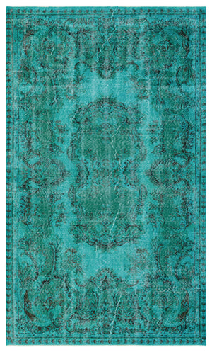 Turquoise Over Dyed Vintage Rug 5'2'' x 8'9'' ft 158 x 266 cm