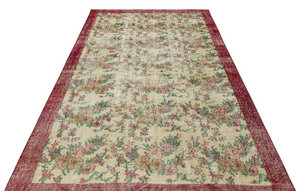 Retro Design Floral Over Dyed Vintage Rug 5'5'' x 9'1'' ft 166 x 278 cm