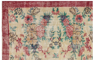 Retro Design Floral Over Dyed Vintage Rug 6'0'' x 9'1'' ft 184 x 278 cm