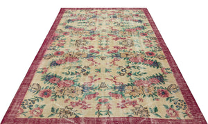 Retro Design Floral Over Dyed Vintage Rug 6'0'' x 9'1'' ft 184 x 278 cm