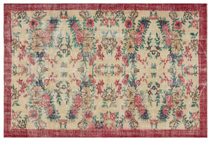 Retro Design Floral Over Dyed Vintage Rug 6'0'' x 9'1'' ft 184 x 278 cm