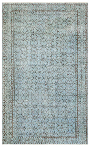 Retro Design Light Cyan Over Dyed Vintage Rug 5'7'' x 9'1'' ft 170 x 276 cm