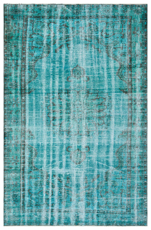Turquoise Over Dyed Vintage Rug 5'9'' x 9'3'' ft 176 x 281 cm