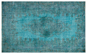 Turquoise Over Dyed Vintage Rug 5'4'' x 8'7'' ft 163 x 262 cm
