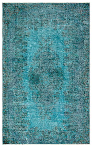 Turquoise Over Dyed Vintage Rug 5'4'' x 8'7'' ft 163 x 262 cm