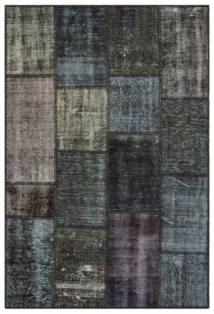 Gray Over Dyed Patchwork Unique Rug 3'11'' x 5'10'' ft 120 x 179 cm