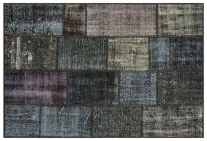 Gray Over Dyed Patchwork Unique Rug 3'11'' x 5'10'' ft 120 x 179 cm