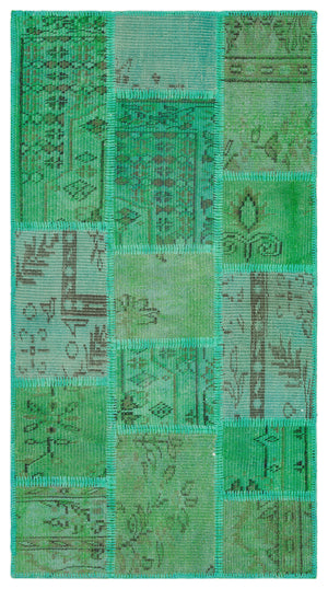 Green Over Dyed Patchwork Unique Rug 2'8'' x 4'12'' ft 82 x 152 cm