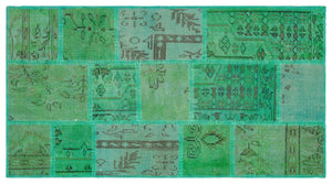 Green Over Dyed Patchwork Unique Rug 2'8'' x 4'12'' ft 82 x 152 cm