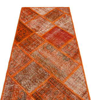 Orange Over Dyed Patchwork Unique Rug 2'8'' x 5'1'' ft 81 x 154 cm