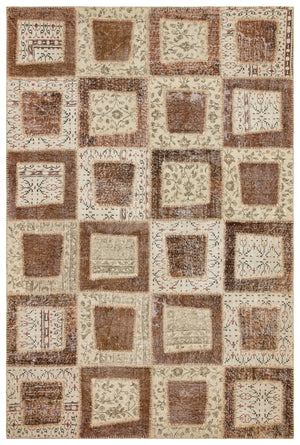Brown Over Dyed Patchwork Unique Rug 5'3'' x 7'10'' ft 161 x 240 cm