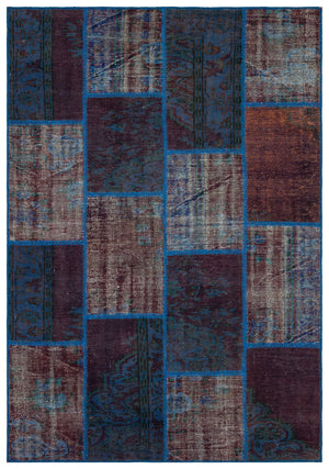 Blue Over Dyed Patchwork Unique Rug 5'4'' x 7'8'' ft 162 x 233 cm