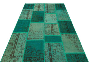 Green Over Dyed Patchwork Unique Rug 5'3'' x 7'7'' ft 161 x 232 cm