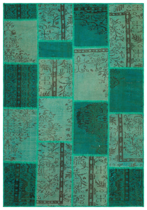 Green Over Dyed Patchwork Unique Rug 5'3'' x 7'7'' ft 161 x 232 cm