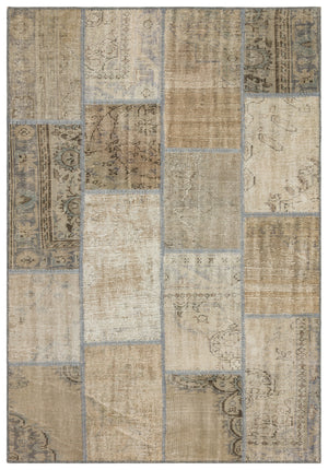 Beige Over Dyed Patchwork Unique Rug 5'3'' x 7'7'' ft 161 x 232 cm