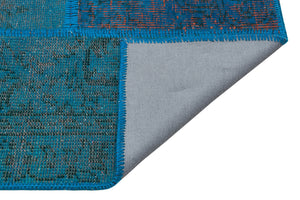 Turquoise  Over Dyed Patchwork Unique Rug 5'4'' x 7'7'' ft 162 x 230 cm