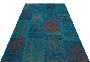 Turquoise  Over Dyed Patchwork Unique Rug 5'4'' x 7'7'' ft 162 x 230 cm
