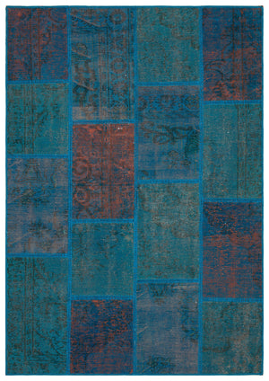 Turquoise  Over Dyed Patchwork Unique Rug 5'4'' x 7'7'' ft 162 x 230 cm