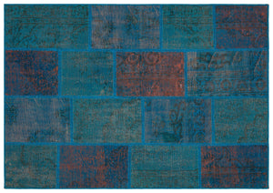 Turquoise  Over Dyed Patchwork Unique Rug 5'4'' x 7'7'' ft 162 x 230 cm
