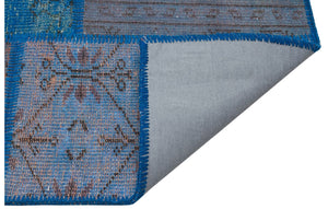 Blue Over Dyed Patchwork Unique Rug 5'4'' x 7'7'' ft 162 x 232 cm