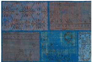 Blue Over Dyed Patchwork Unique Rug 5'4'' x 7'7'' ft 162 x 232 cm