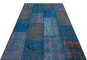 Blue Over Dyed Patchwork Unique Rug 5'4'' x 7'7'' ft 162 x 232 cm