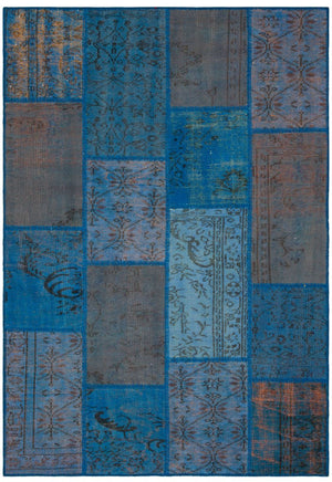 Blue Over Dyed Patchwork Unique Rug 5'4'' x 7'7'' ft 162 x 232 cm
