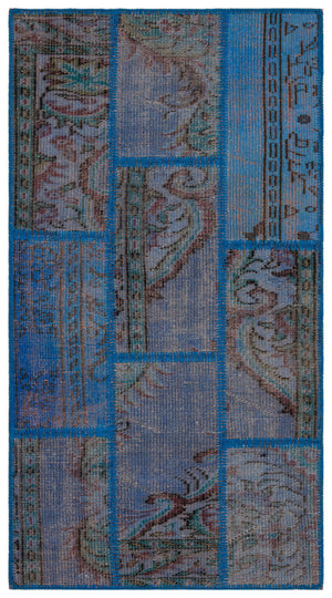 Blue Over Dyed Patchwork Unique Rug 2'8'' x 4'11'' ft 82 x 151 cm