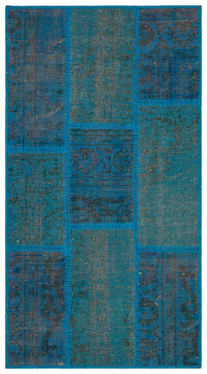 Blue Over Dyed Patchwork Unique Rug 2'8'' x 4'12'' ft 82 x 152 cm