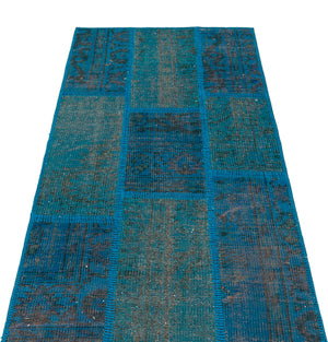 Blue Over Dyed Patchwork Unique Rug 2'8'' x 4'12'' ft 82 x 152 cm