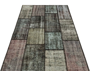 Gray Over Dyed Patchwork Unique Rug 3'11'' x 5'10'' ft 120 x 179 cm
