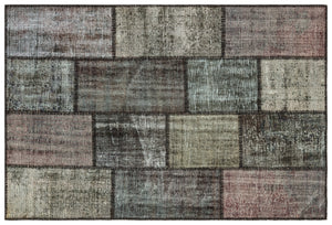 Gray Over Dyed Patchwork Unique Rug 3'11'' x 5'10'' ft 120 x 179 cm