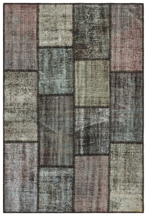 Gray Over Dyed Patchwork Unique Rug 3'11'' x 5'10'' ft 120 x 179 cm
