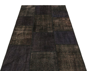 Black Over Dyed Patchwork Unique Rug 3'10'' x 5'11'' ft 118 x 181 cm