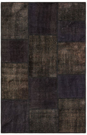 Black Over Dyed Patchwork Unique Rug 3'10'' x 5'11'' ft 118 x 181 cm