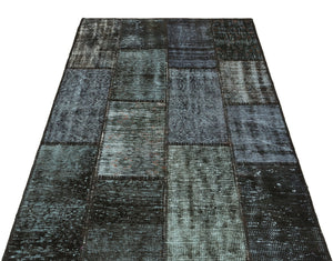 Gray Over Dyed Patchwork Unique Rug 3'12'' x 5'11'' ft 121 x 181 cm