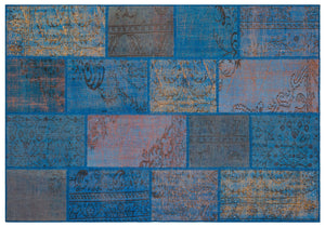 Blue Over Dyed Patchwork Unique Rug 5'4'' x 7'8'' ft 162 x 234 cm