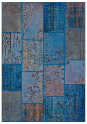 Blue Over Dyed Patchwork Unique Rug 5'4'' x 7'7'' ft 163 x 232 cm