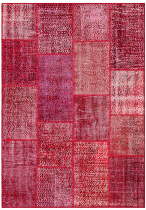 Red Over Dyed Patchwork Unique Rug 5'3'' x 7'6'' ft 161 x 229 cm