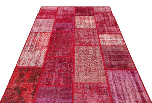 Red Over Dyed Patchwork Unique Rug 5'3'' x 7'5'' ft 159 x 227 cm