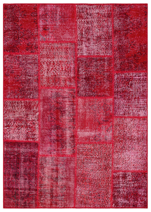 Red Over Dyed Patchwork Unique Rug 5'3'' x 7'7'' ft 161 x 230 cm