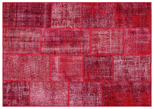 Red Over Dyed Patchwork Unique Rug 5'3'' x 7'7'' ft 161 x 230 cm